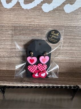 Pink Heart Dangle Earrings - Cute Layered Hearts